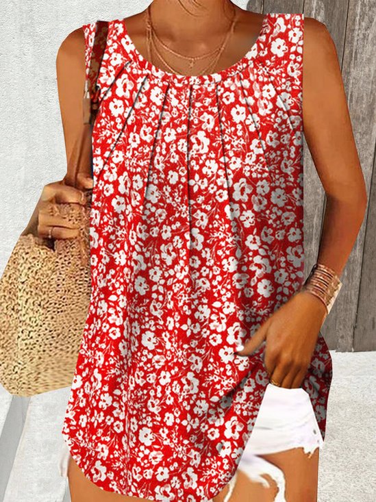 Casual V Neck Floral Tank Top