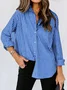 Shirt Collar Long Sleeve Striped Regular Loose Blouse For Women