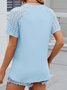 Crew Neck Short Sleeve Plain Lace Regular Micro-Elasticity Loose Shirt For Women