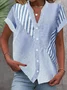 Notched Short Sleeve Striped Regular Loose Blouse For Women