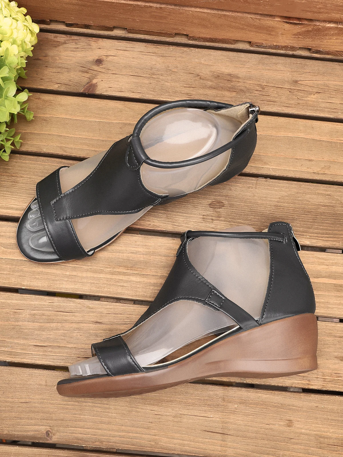Women Casual Leather Comfy Wedge Sandals