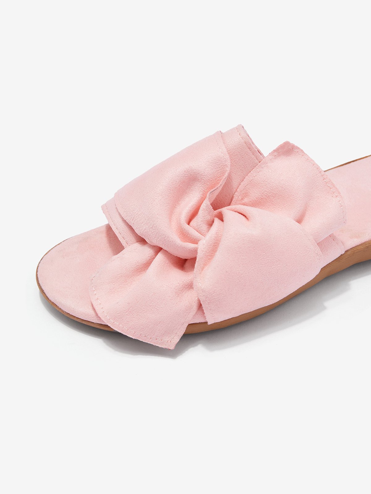 Pink Bow Decor Faux Suede Casual Slide Sandals