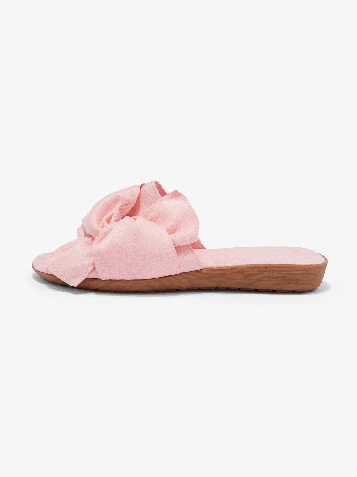 Pink Bow Decor Faux Suede Casual Slide Sandals