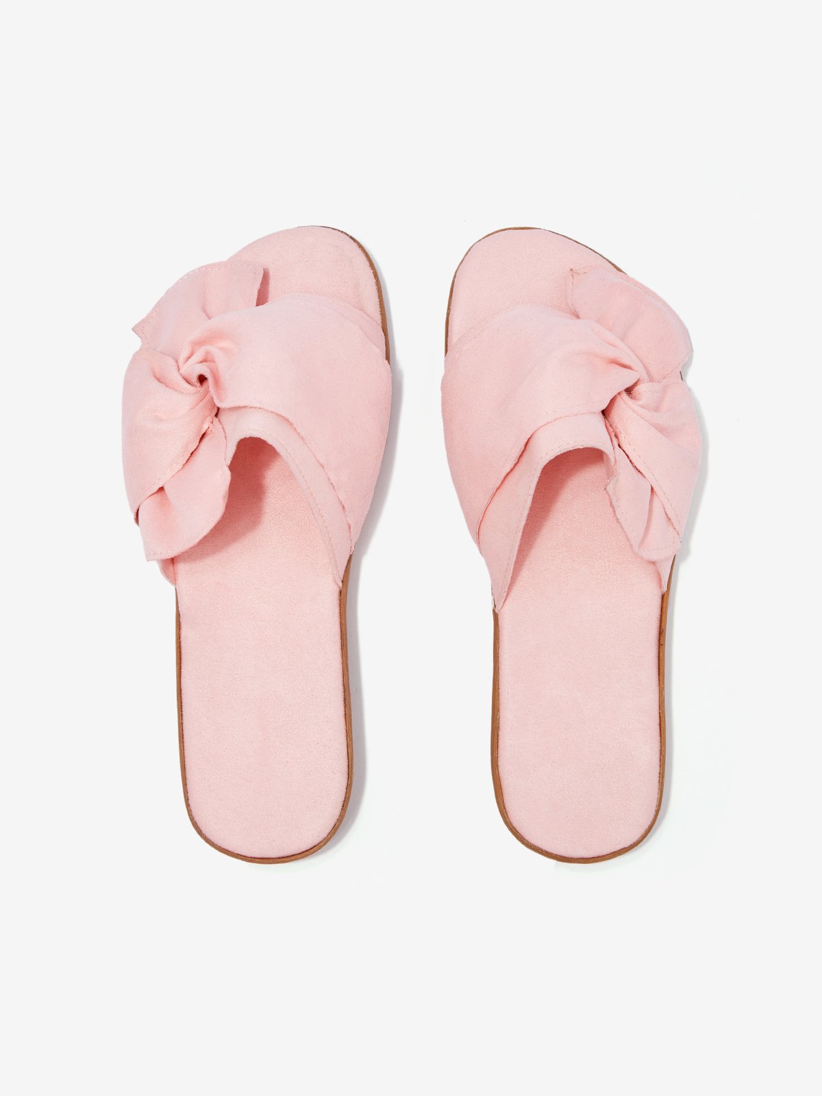 Pink Bow Decor Faux Suede Casual Slide Sandals