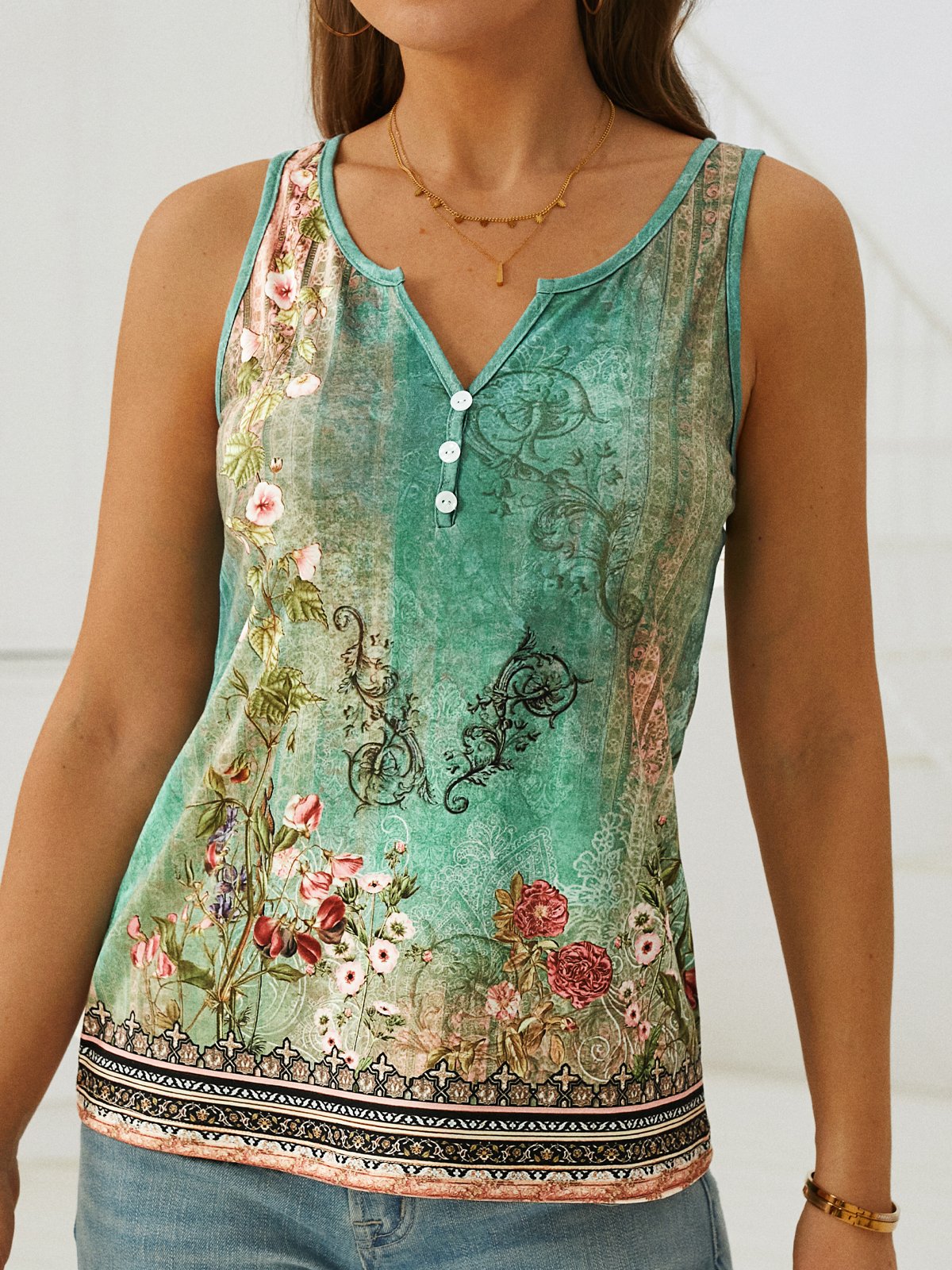Casual Printing Floral Tank Top
