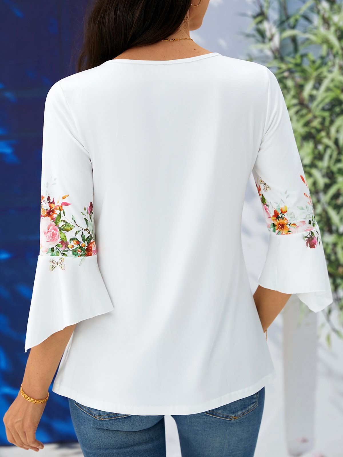 Floral V Neck Regular Fit Casual Top
