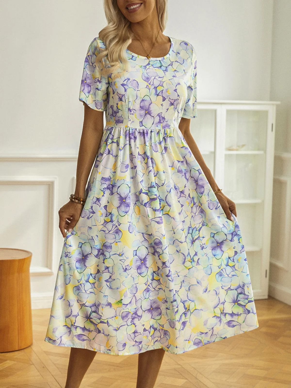 Floral Short Sleeve Woven Dress