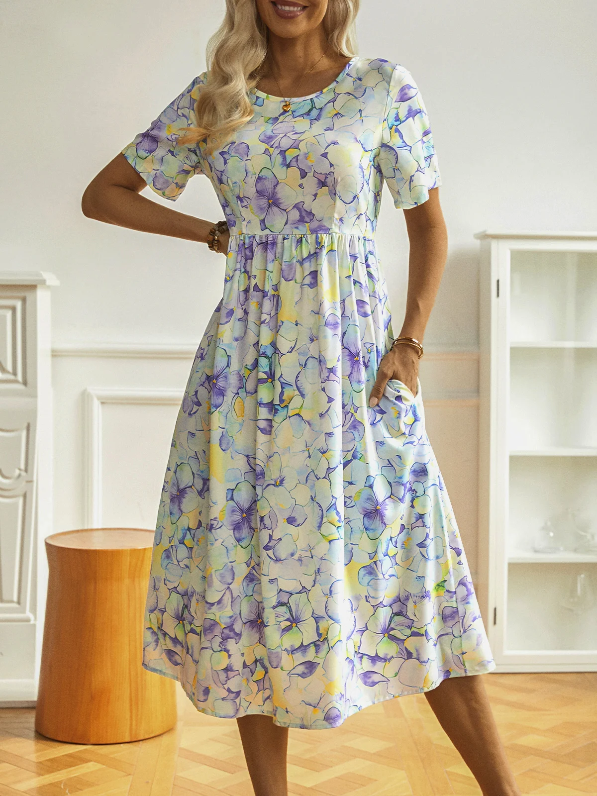 Floral Short Sleeve Woven Dress