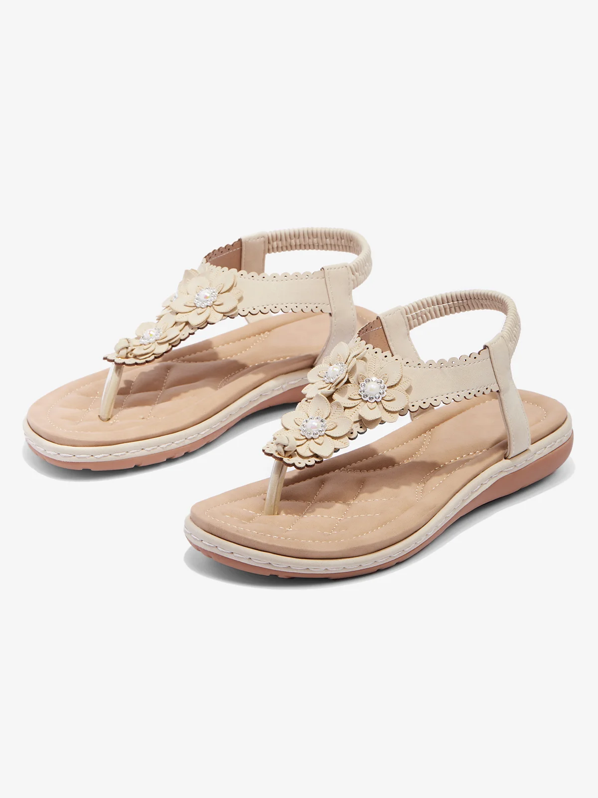 Applique Beaded Decor Comfy Sole Vacation Thong Sandals