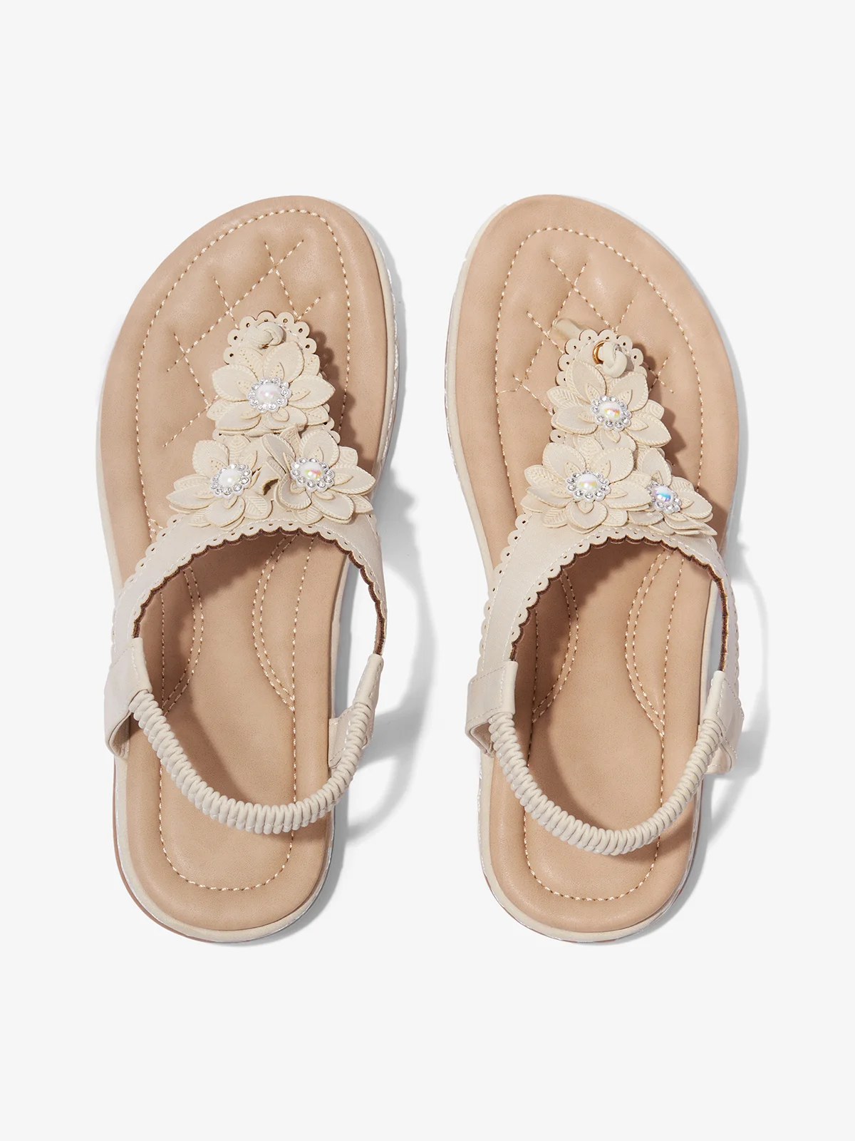 Applique Beaded Decor Comfy Sole Vacation Thong Sandals