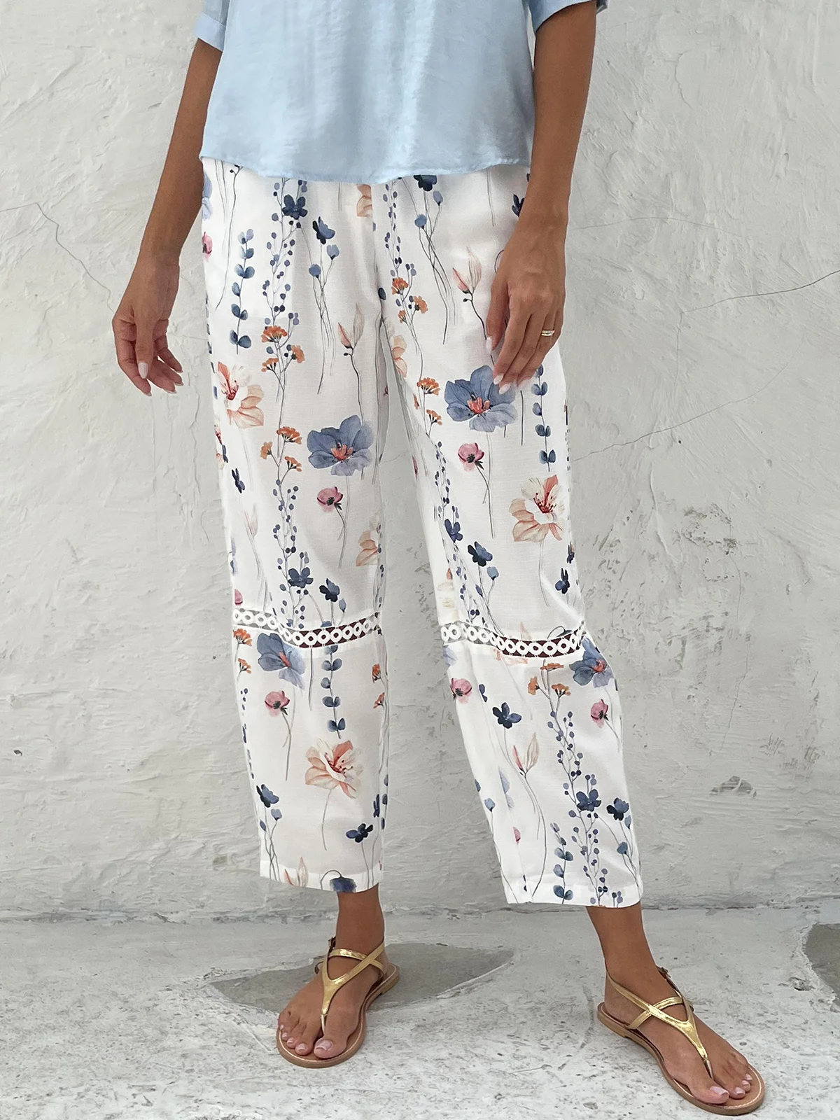 Floral Printed Casual Lace Pants