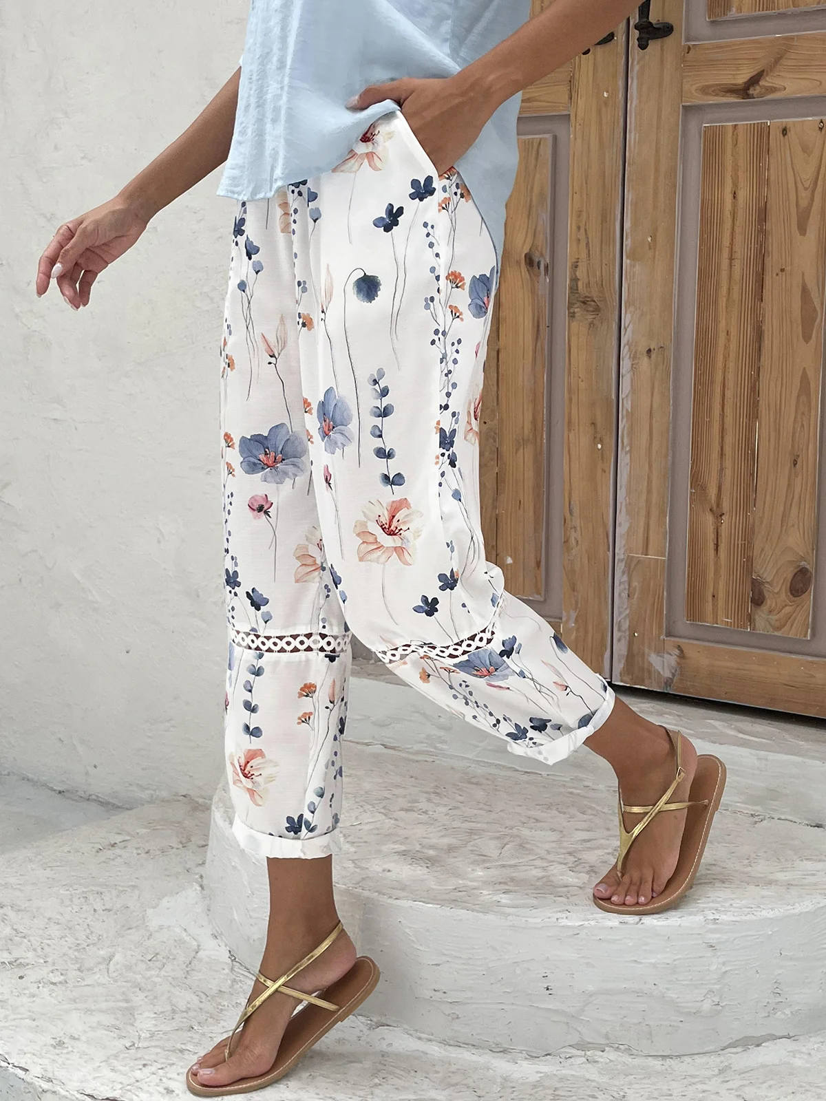 Floral Printed Casual Lace Pants