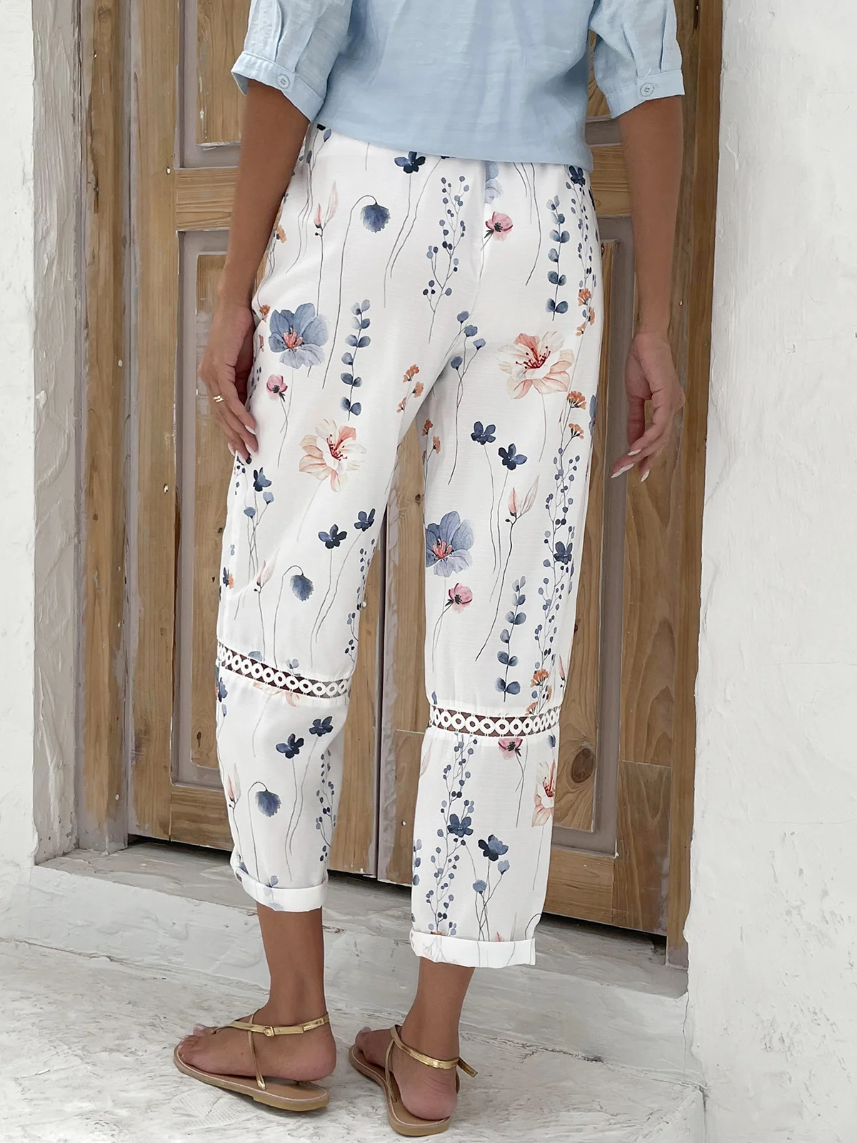 Floral Printed Casual Lace Pants