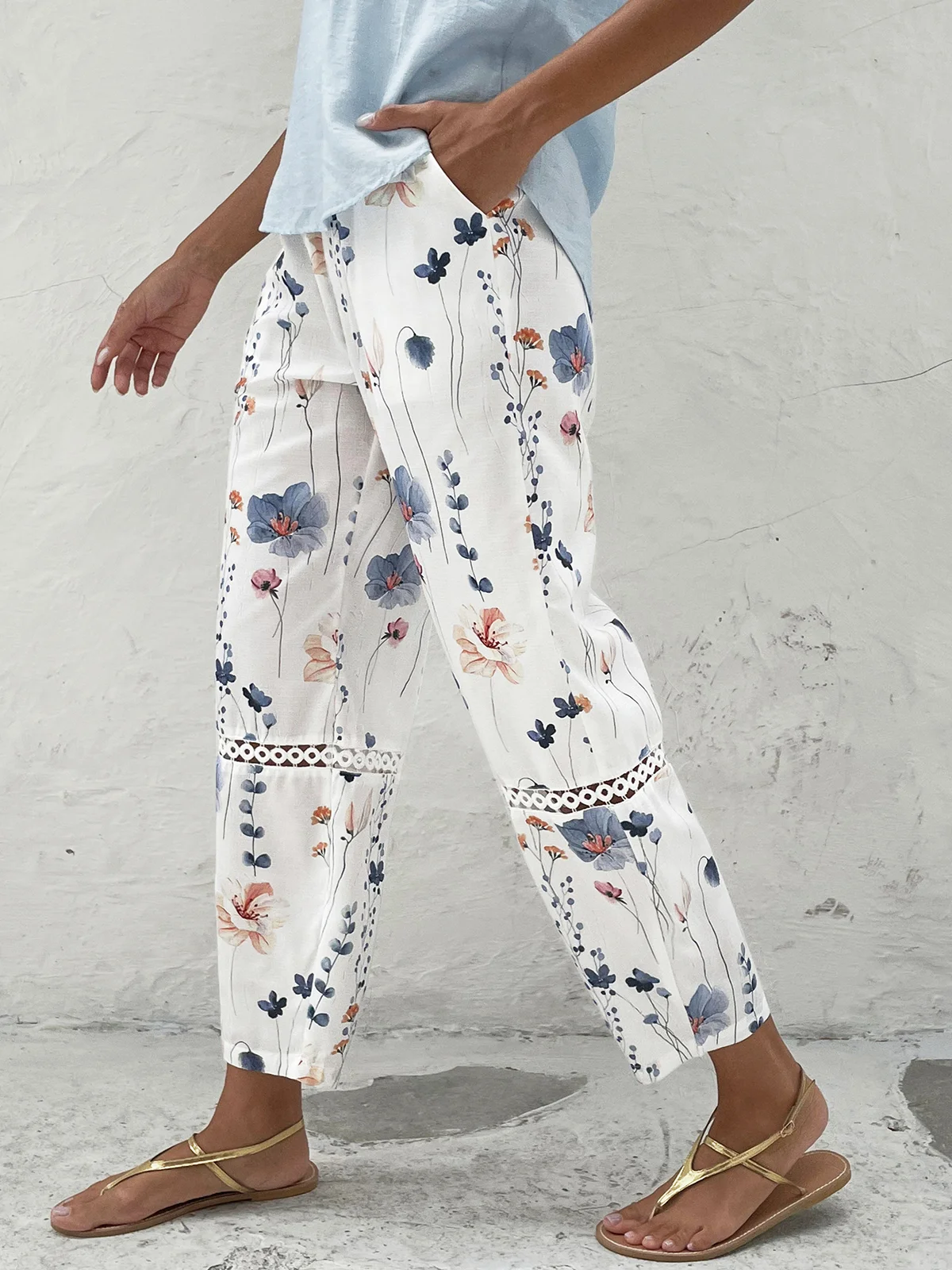 Floral Printed Casual Lace Pants