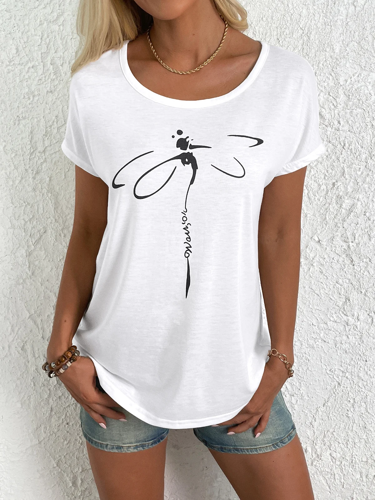 Casual Jersey Dragonfly Loose T-Shirt