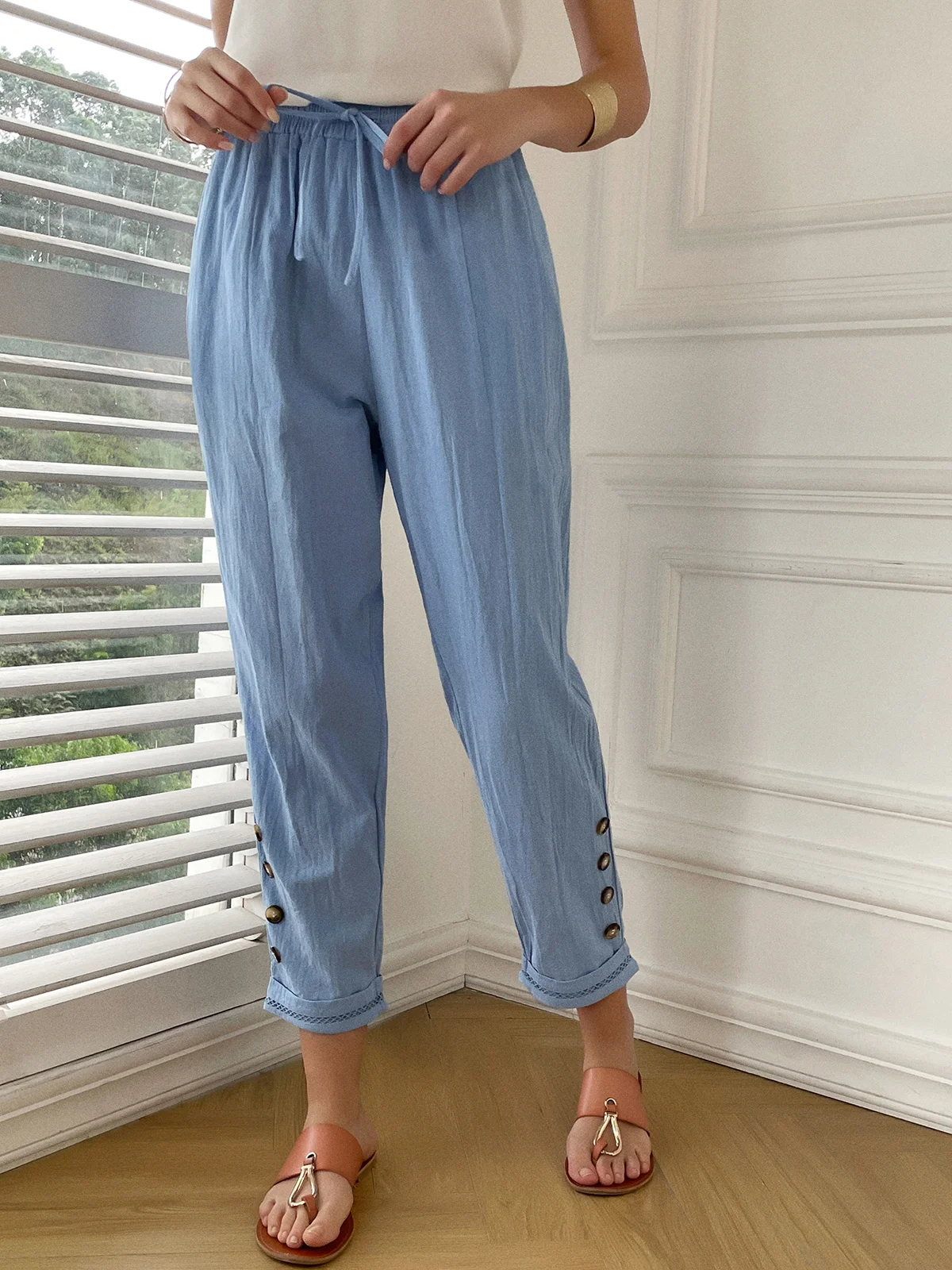 Cotton Casual Loose Buttoned Pants