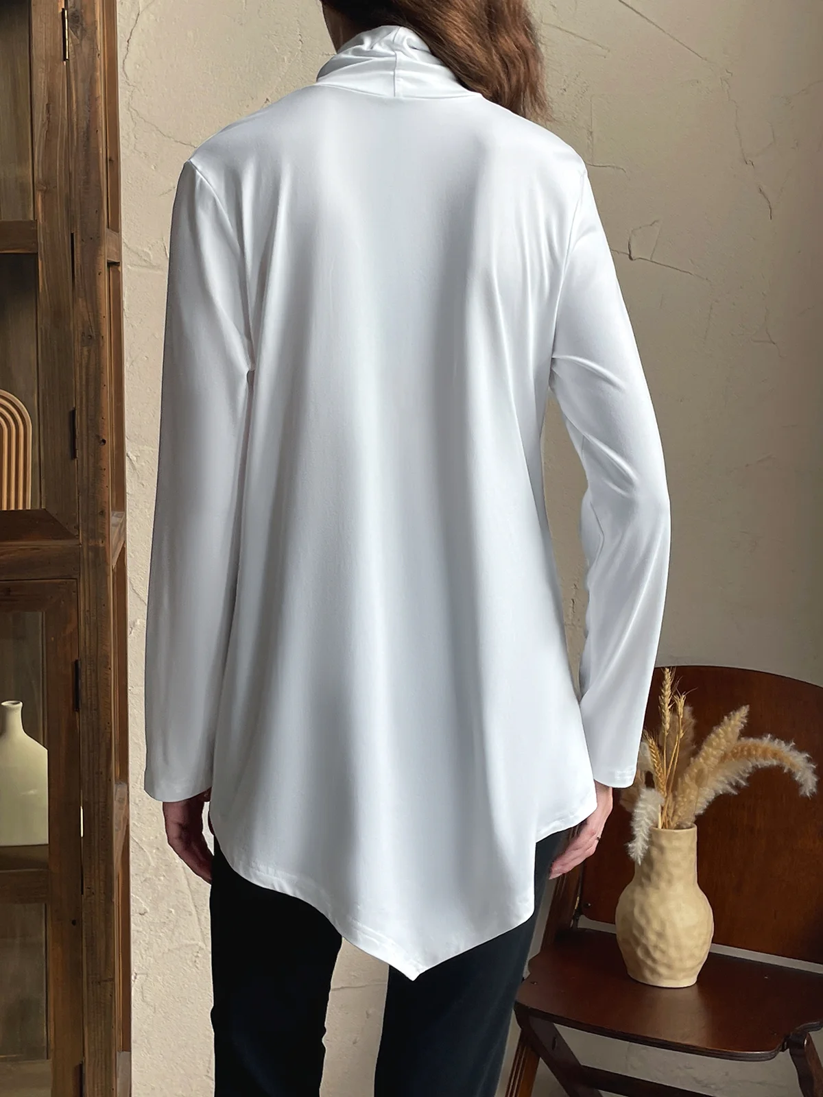 Casual Plain Turtleneck Long Sleeve Loose Daily Basic T-shirt