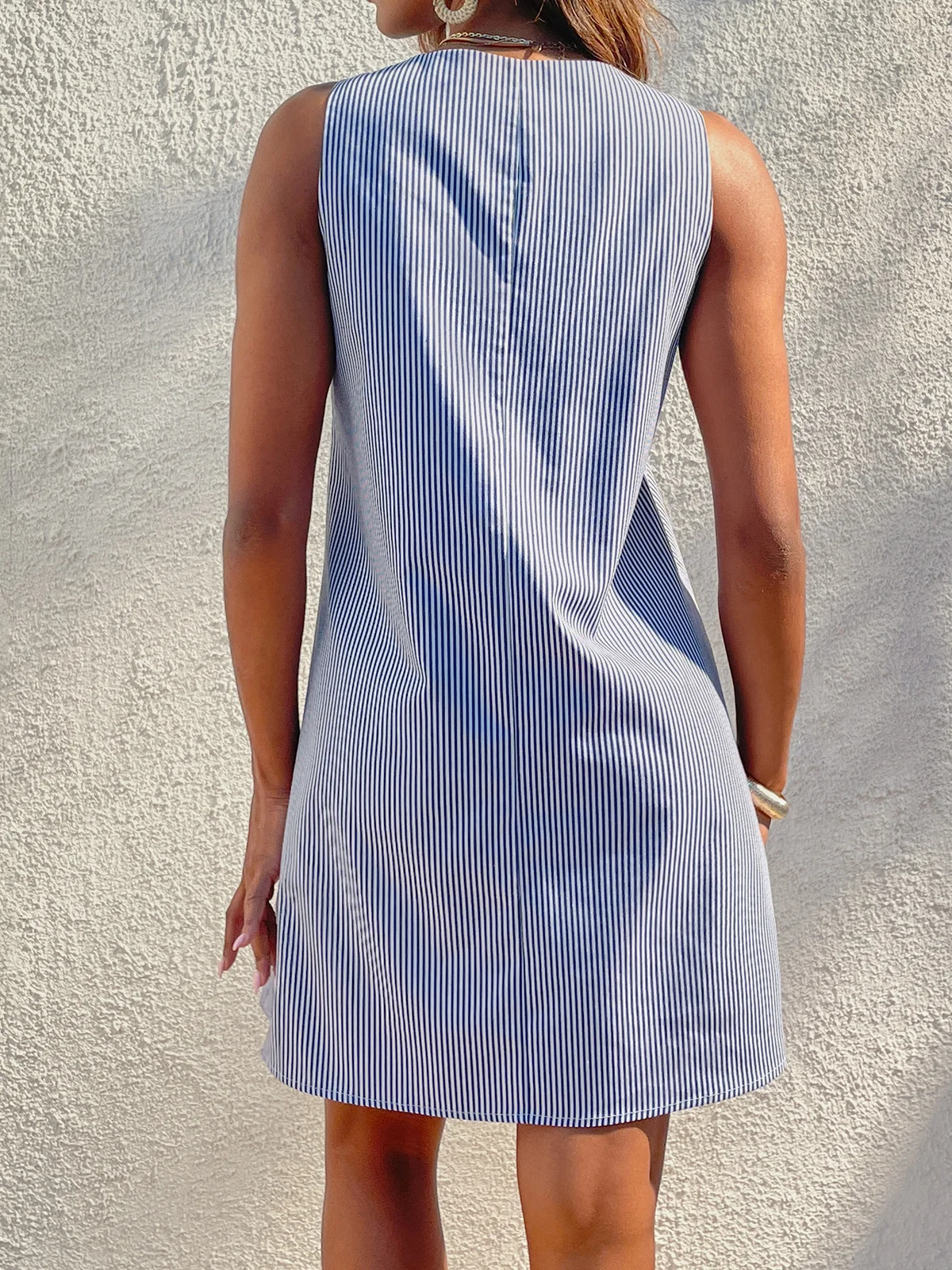 Women Crew Neck Shift Daily Boho Pockets Striped Dress