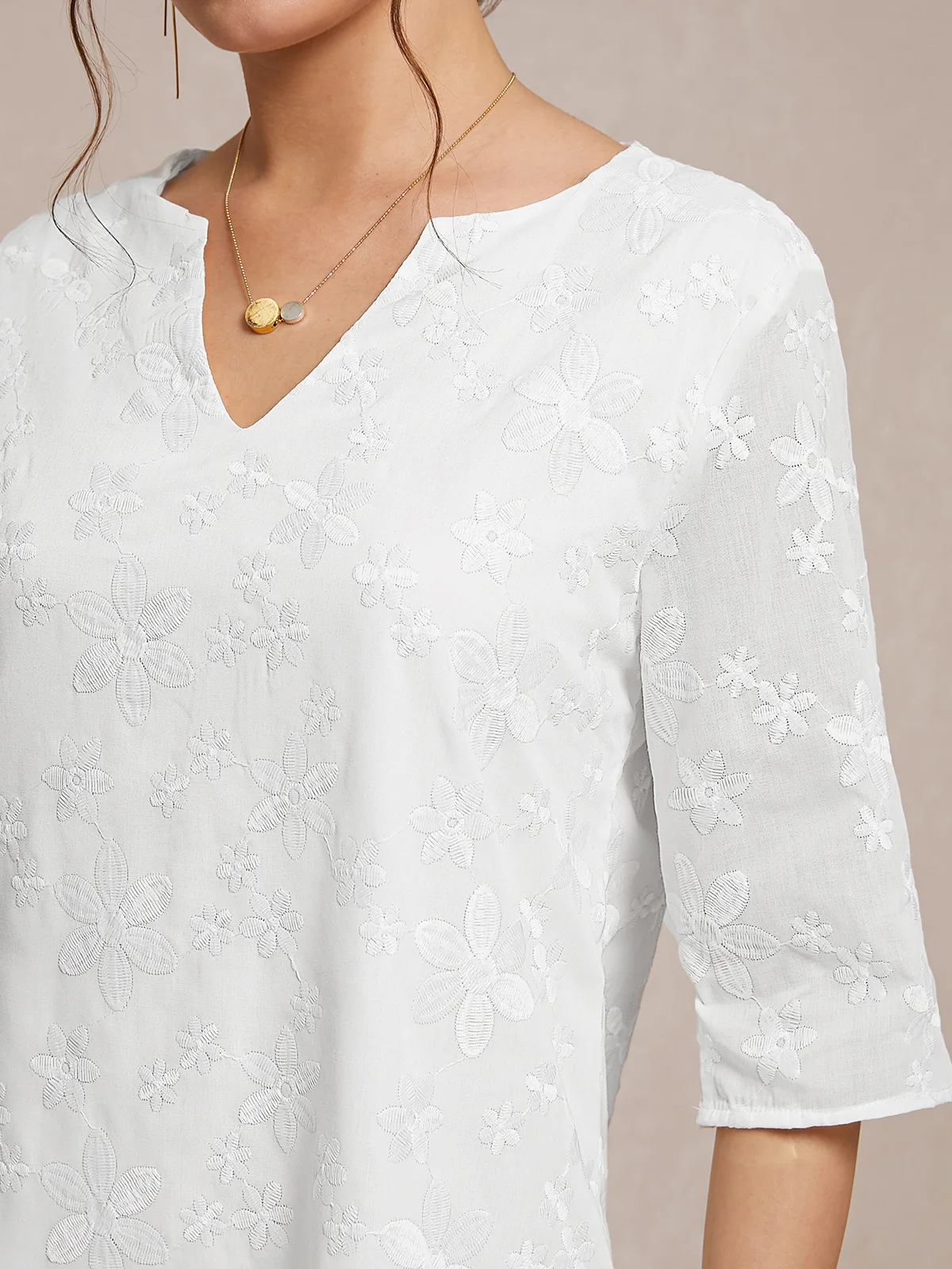 Plain Linen Cotton And Linen V Neck Dress