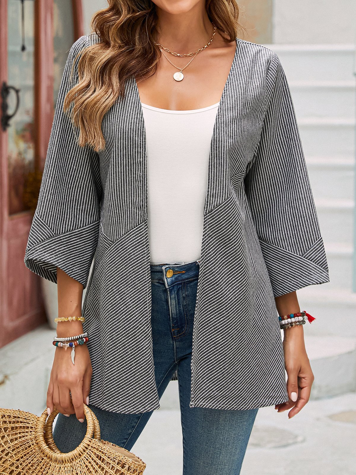 Women's Striped Regular Loose Kimono
