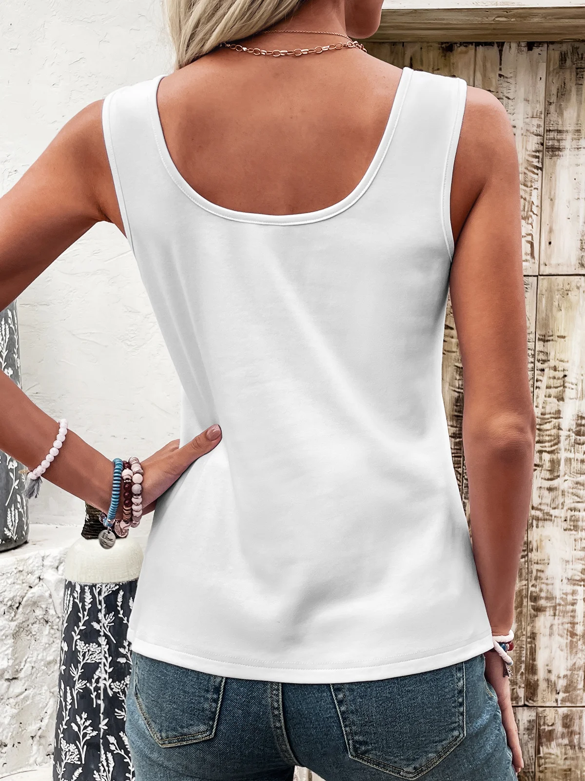 Casual Crew Neck Floral Tank Top Buckle