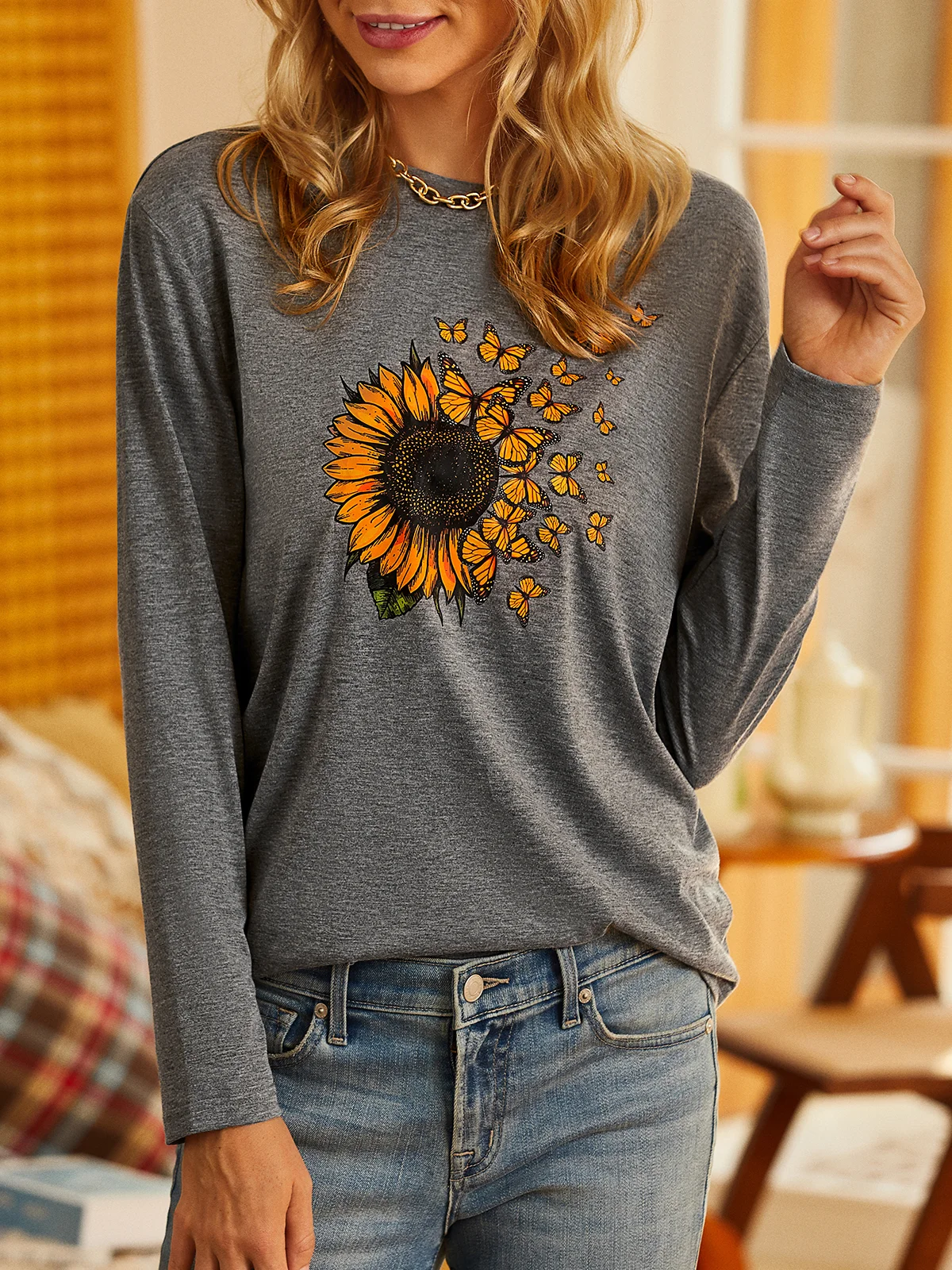 Sunflower Long sleeve Crew Neck T-Shirt