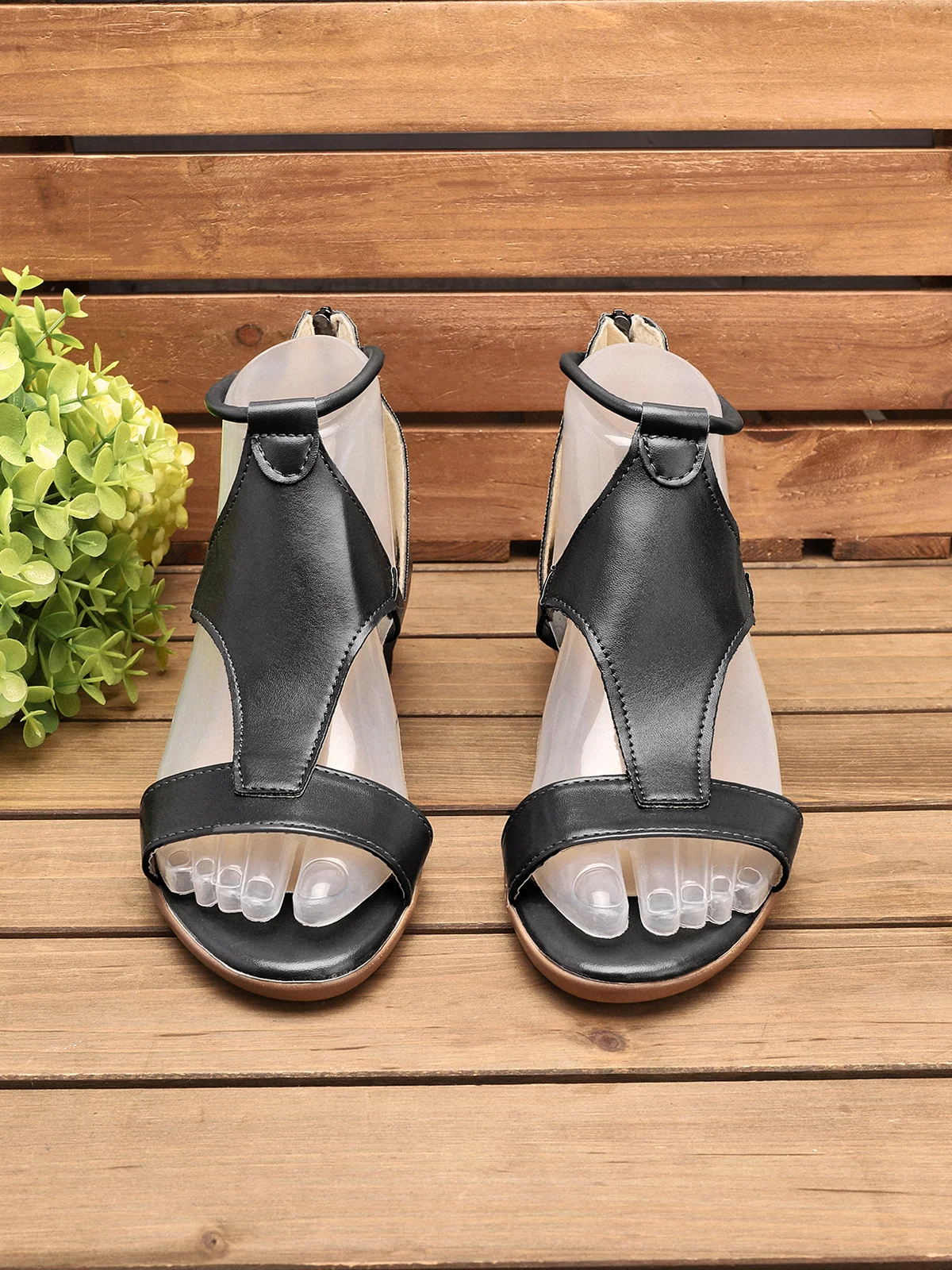 Women Casual Leather Comfy Wedge Sandals