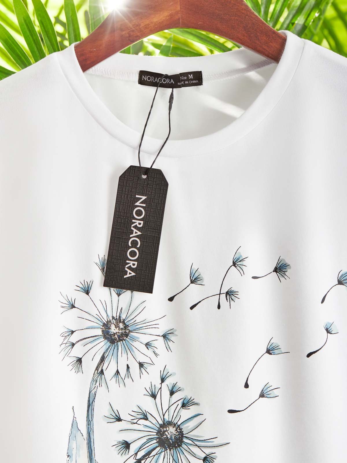 Casual Dandelion Printed Short Sleeve Round Neck Top Tunic T-Shirt