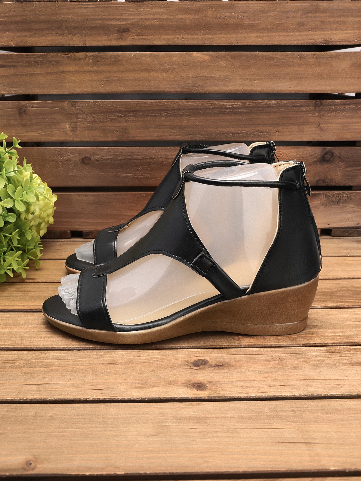 Women Casual Leather Comfy Wedge Sandals