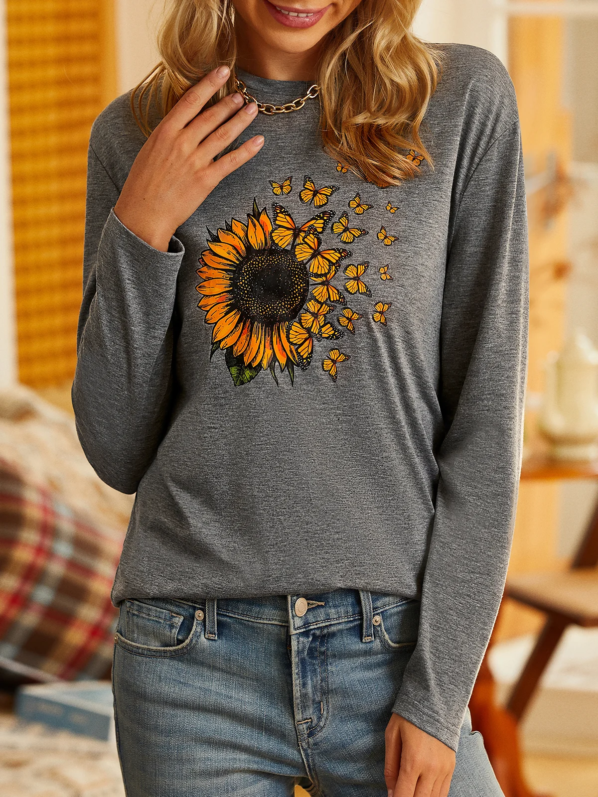 Sunflower Long sleeve Crew Neck T-Shirt