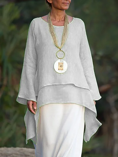 Casual Long Sleeve Crew Neck Blouse