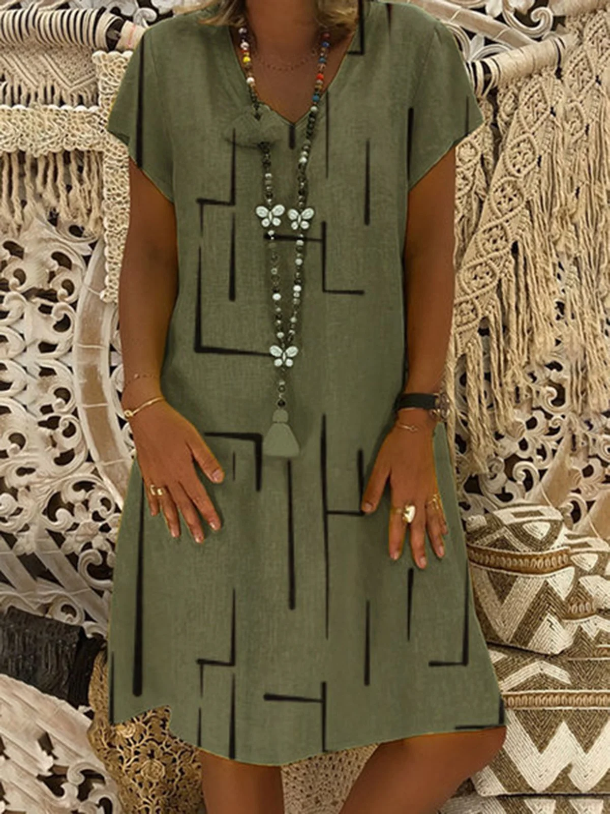 Women Fahion Short Sleeve Solid Casual Shift Knitting Dress | noracora