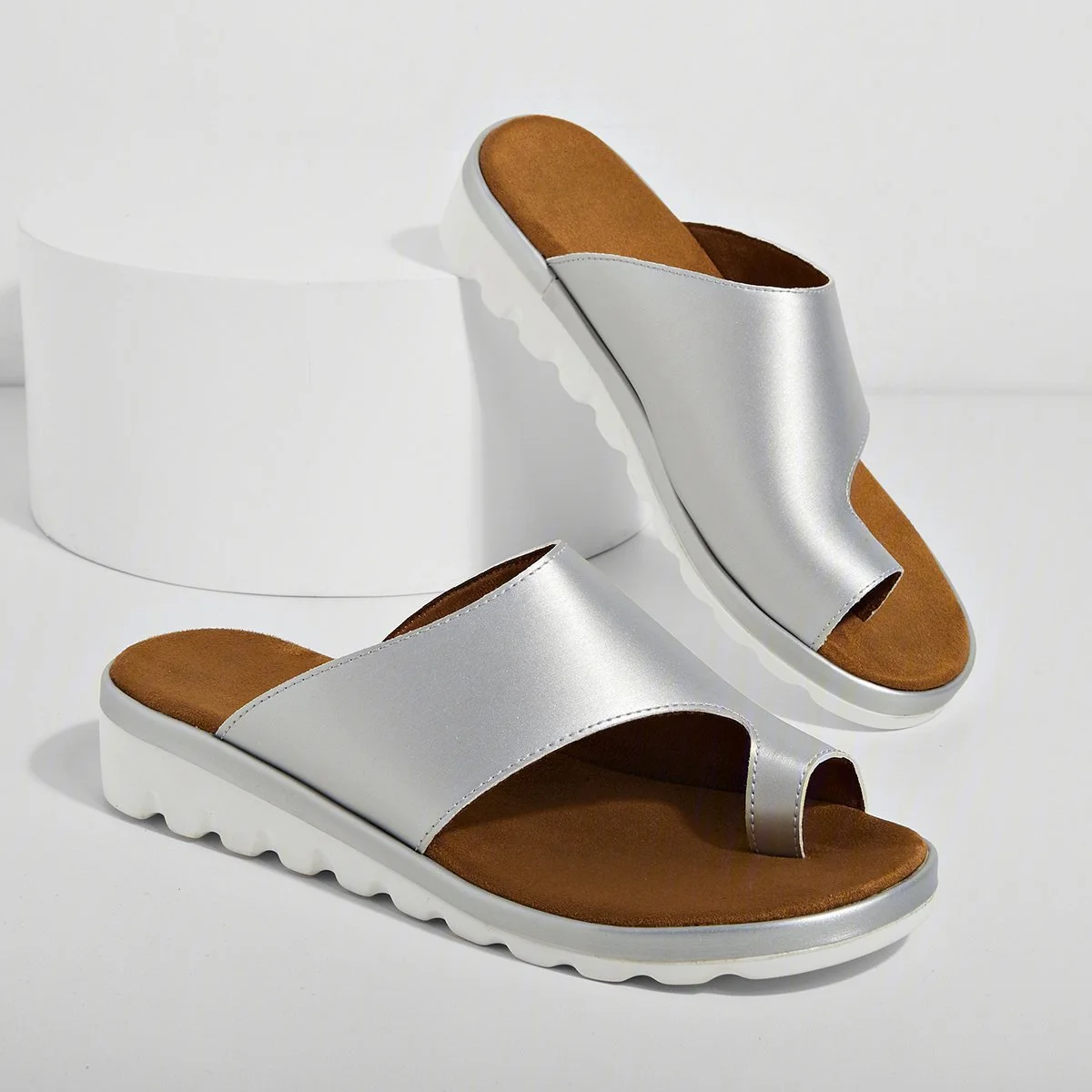 Women Casual Low Heel Open Toe Casual Sliver Sandals