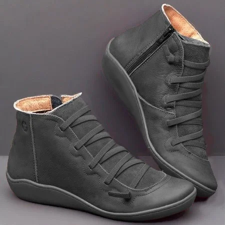 Women Lether Fall Flat Heel PU Boots