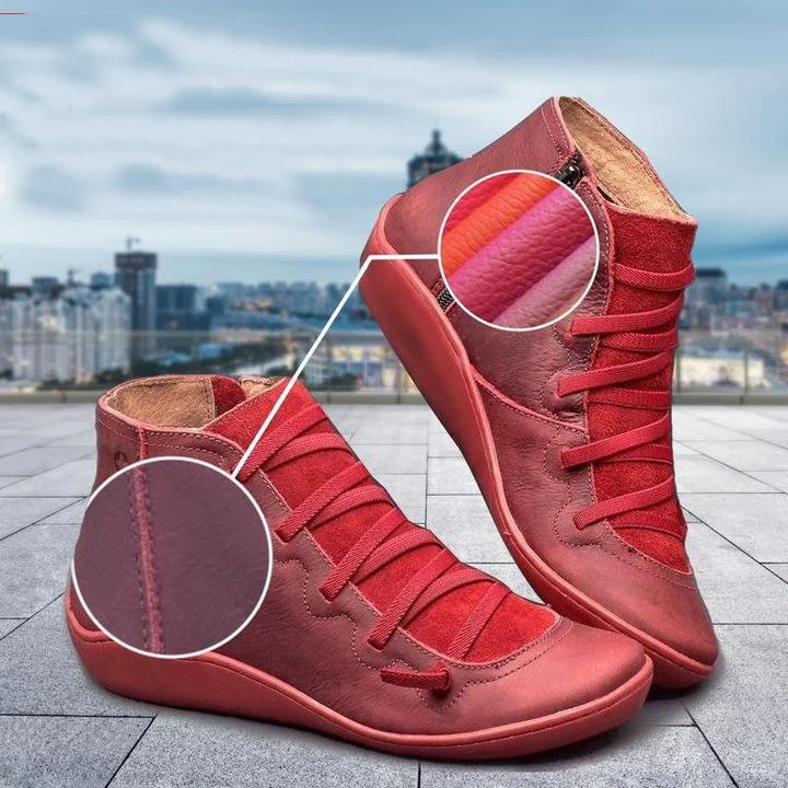 Women Lether Fall Flat Heel PU Boots