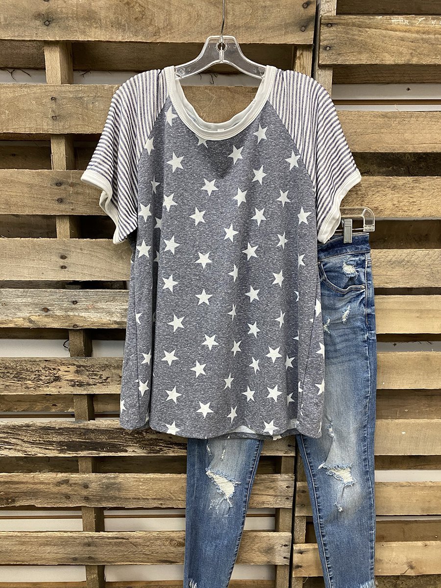 American Independence Day Stars And Stripes Printed T-shirt