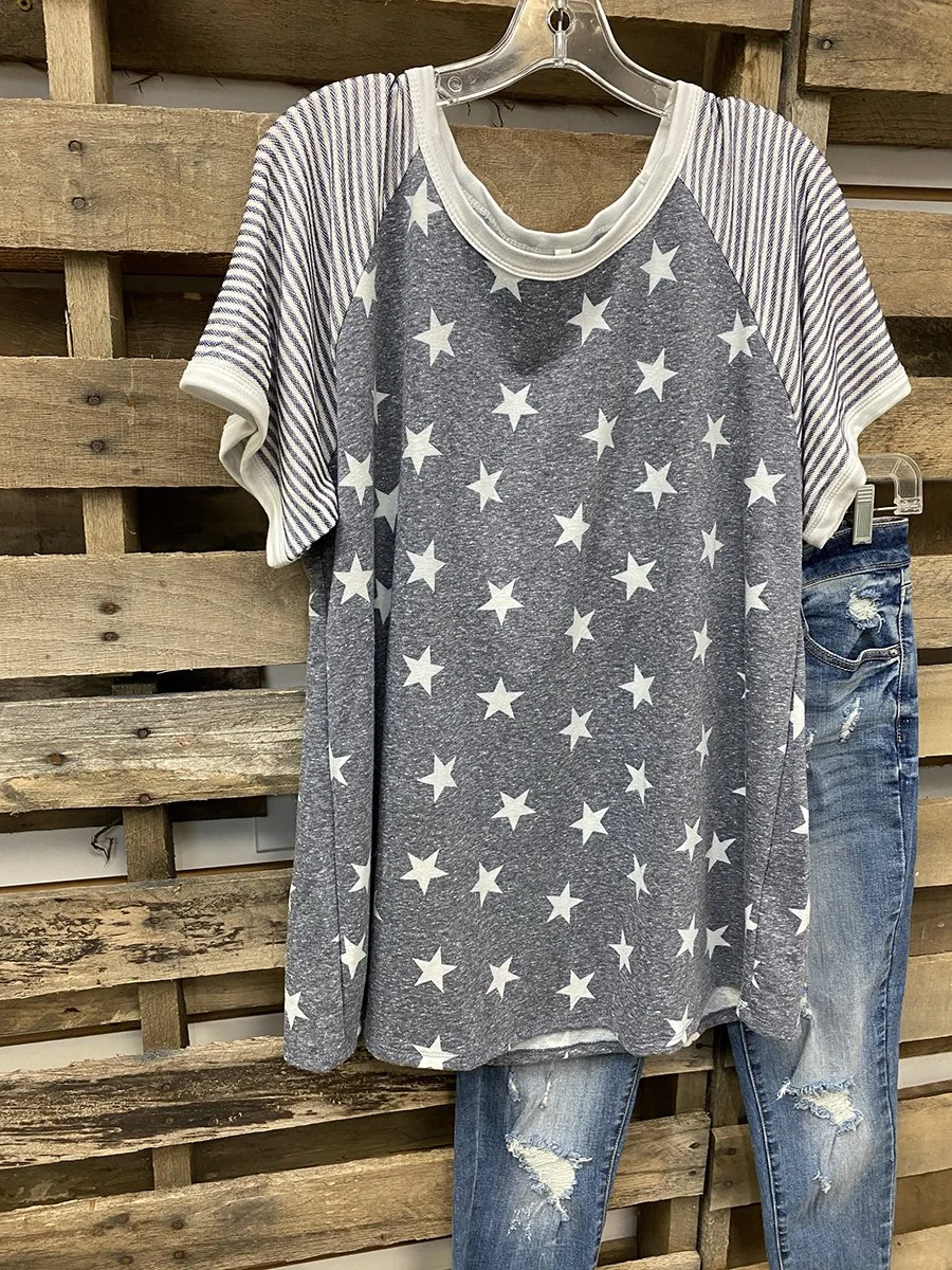 American Independence Day Stars And Stripes Printed T-shirt