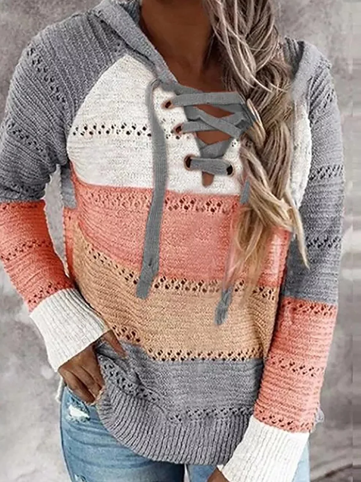 Color-Block Shift Long Sleeve Casual Tunic Sweater Knit Jumper