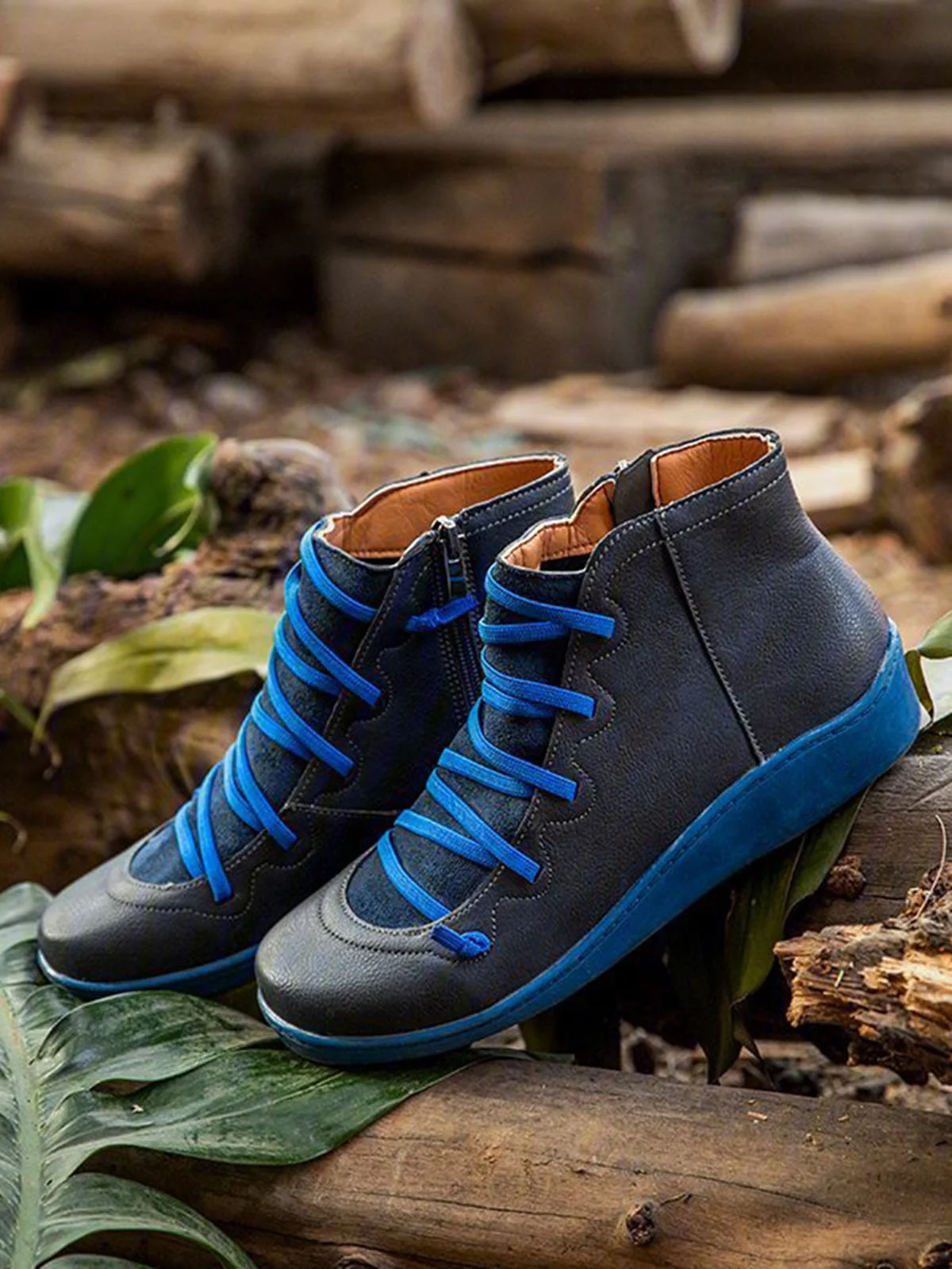 Women Lether Fall Flat Heel PU Boots