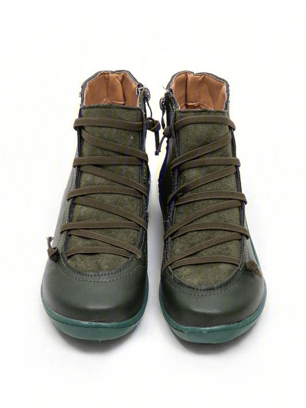 Women Lether Fall Flat Heel PU Boots