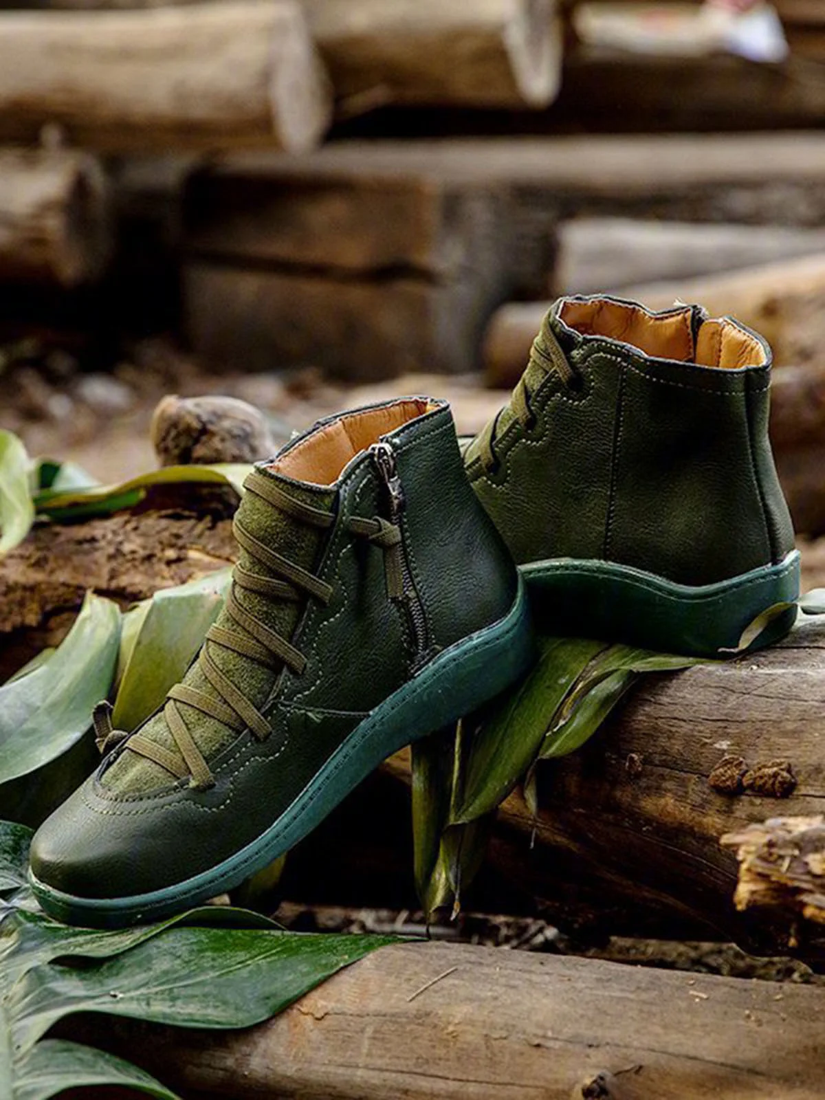 Women Lether Fall Flat Heel PU Boots