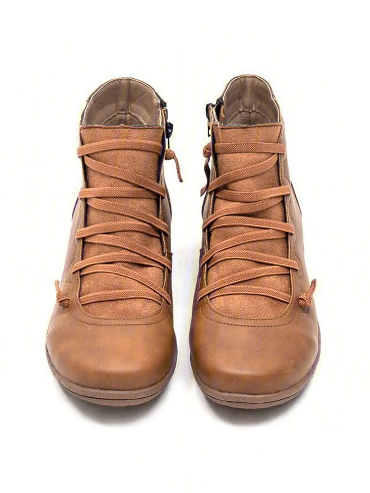 Women Lether Fall Flat Heel PU Boots