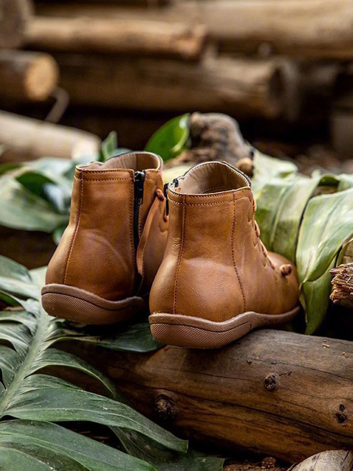 Women Lether Fall Flat Heel PU Boots