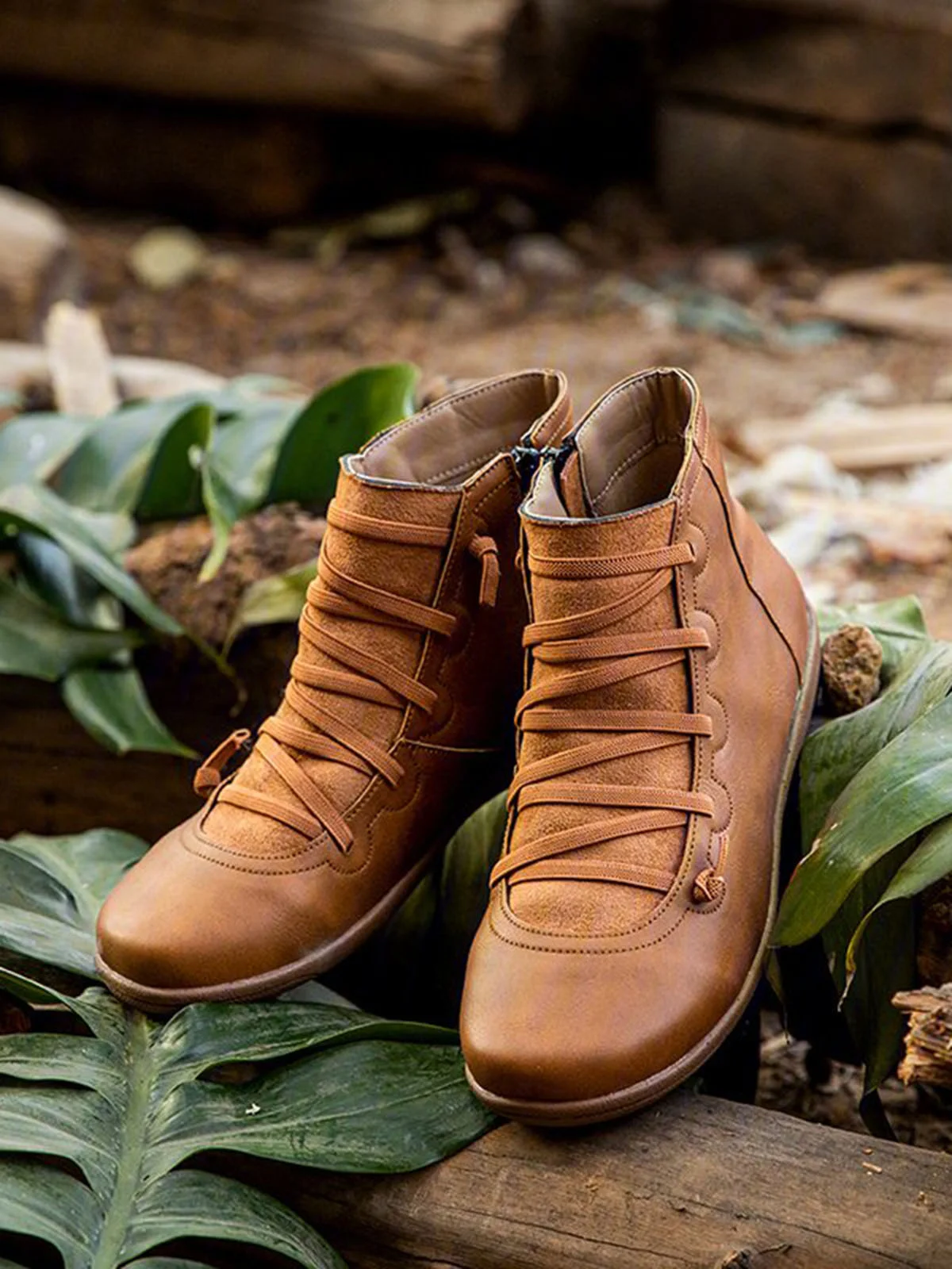 Women Lether Fall Flat Heel PU Boots