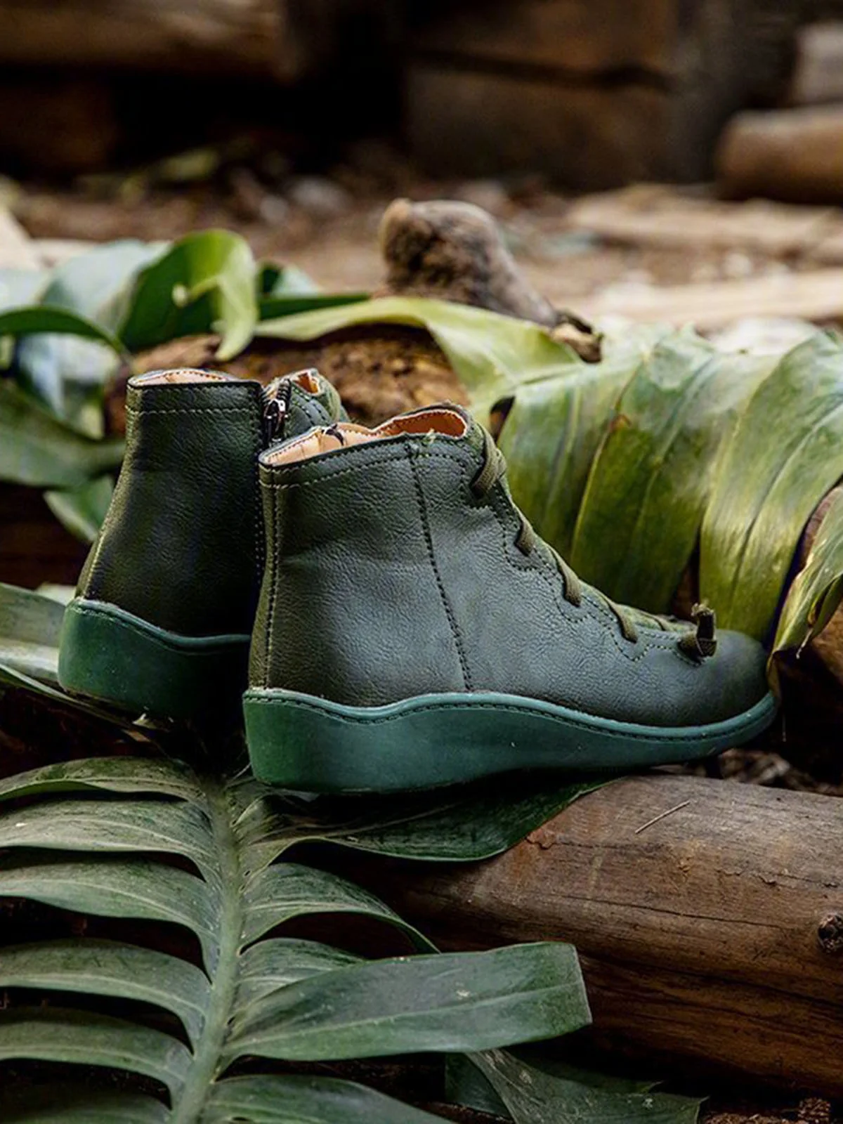 Women Lether Fall Flat Heel PU Boots