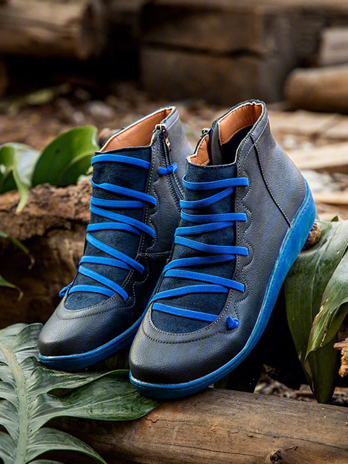 Women Lether Fall Flat Heel PU Boots