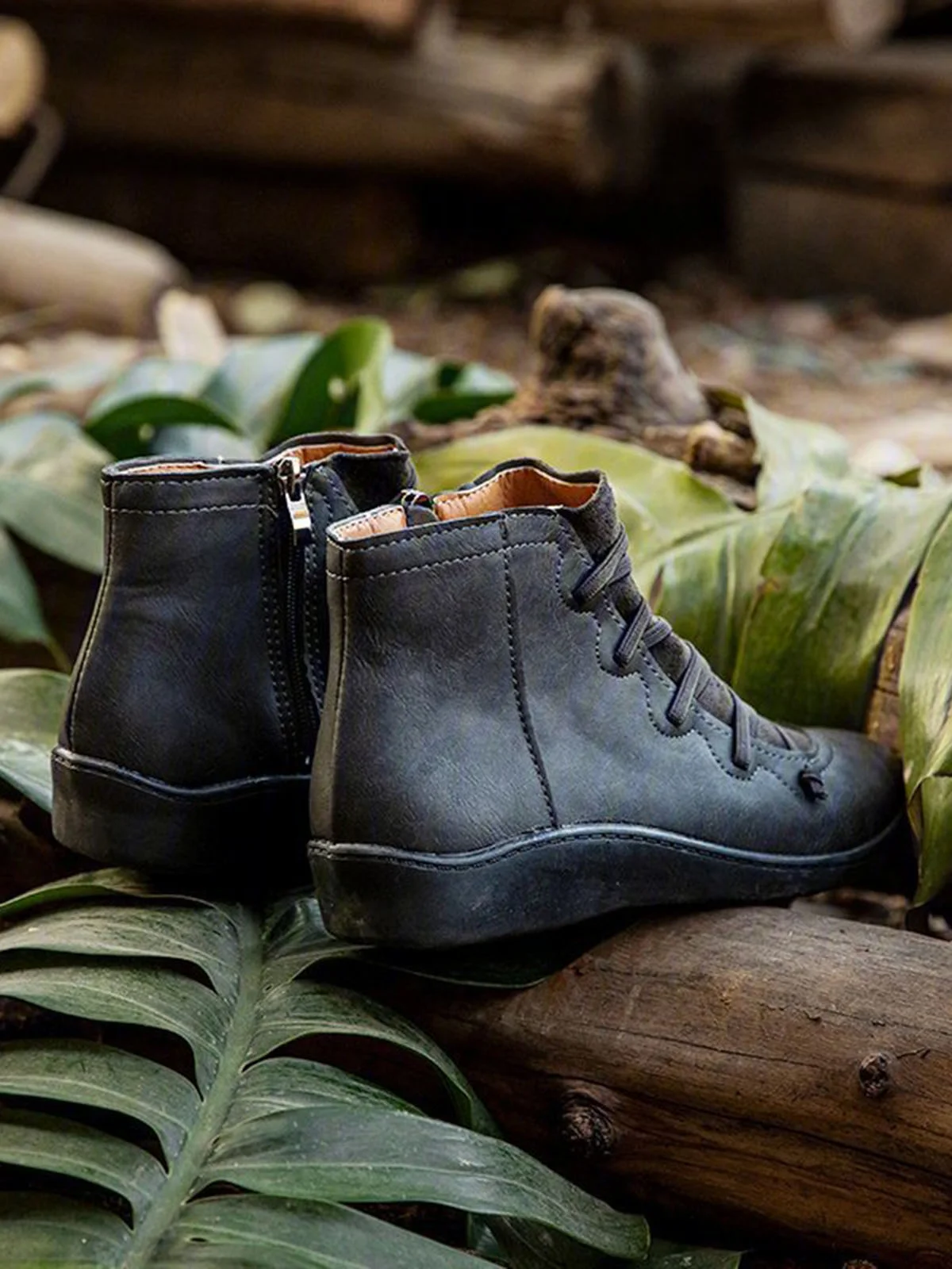 Women Lether Fall Flat Heel PU Boots