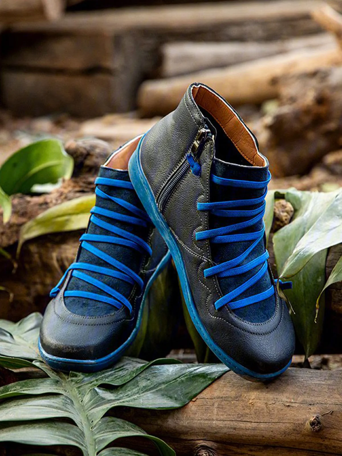 Women Lether Fall Flat Heel PU Boots