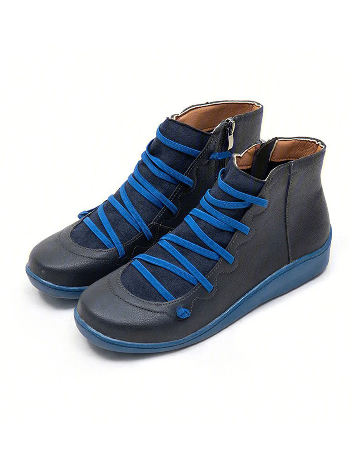 Women Lether Fall Flat Heel PU Boots