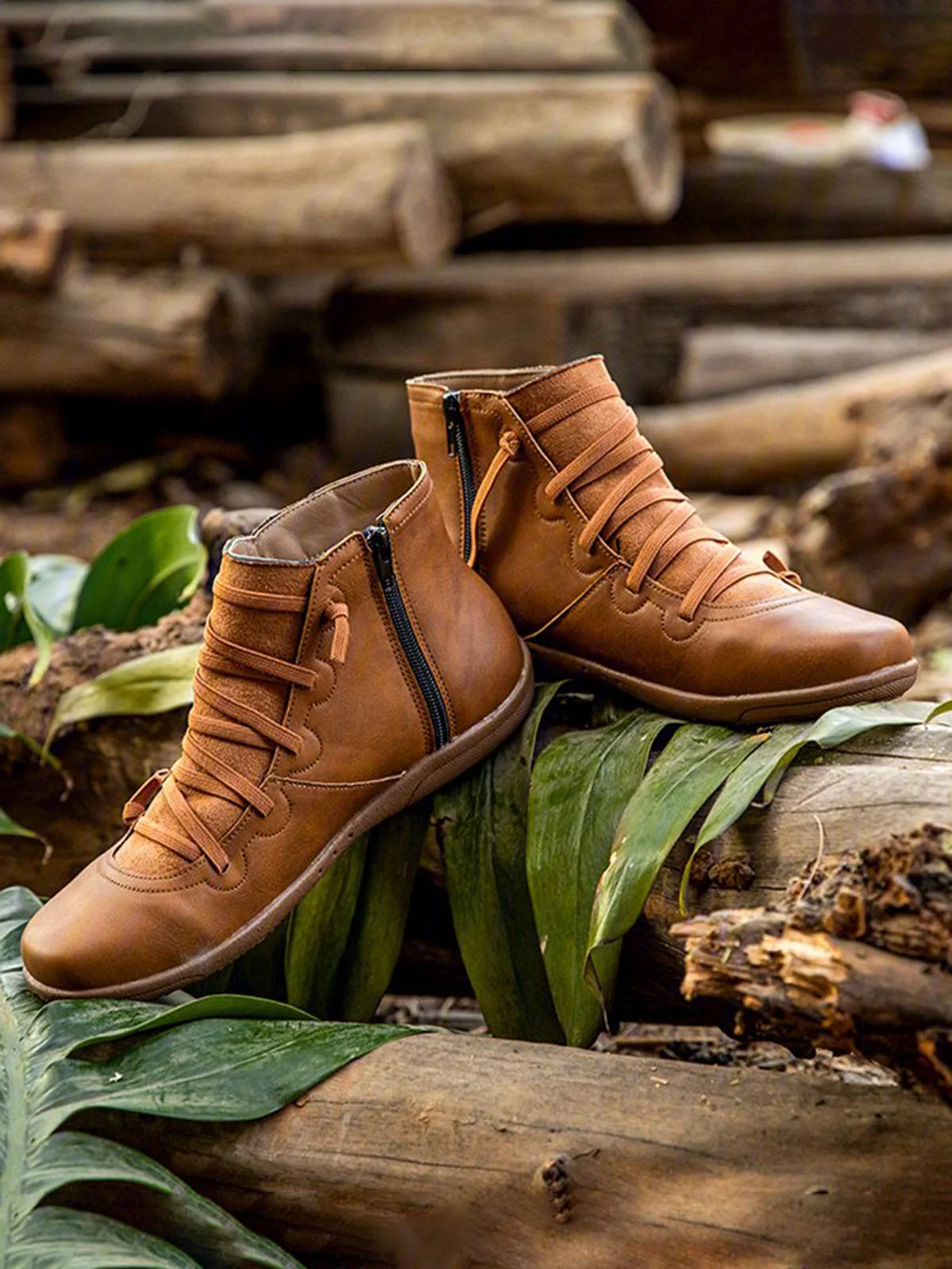 Women Lether Fall Flat Heel PU Boots